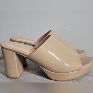 CL By Laundry Tan Leather Mules with Block Heels Open Toe
